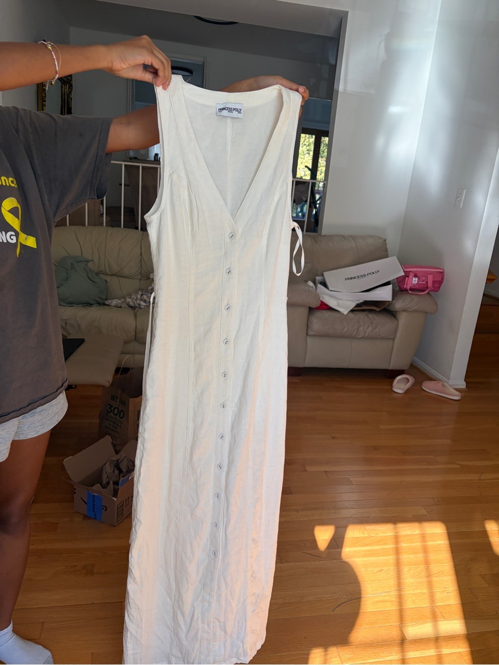 Princess Polly Cream Button-Down V-Neck Maxi Dress